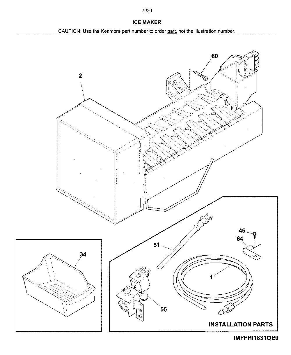 Ice maker Diagram and Parts List for 25370302613  Kenmore Refrigerator