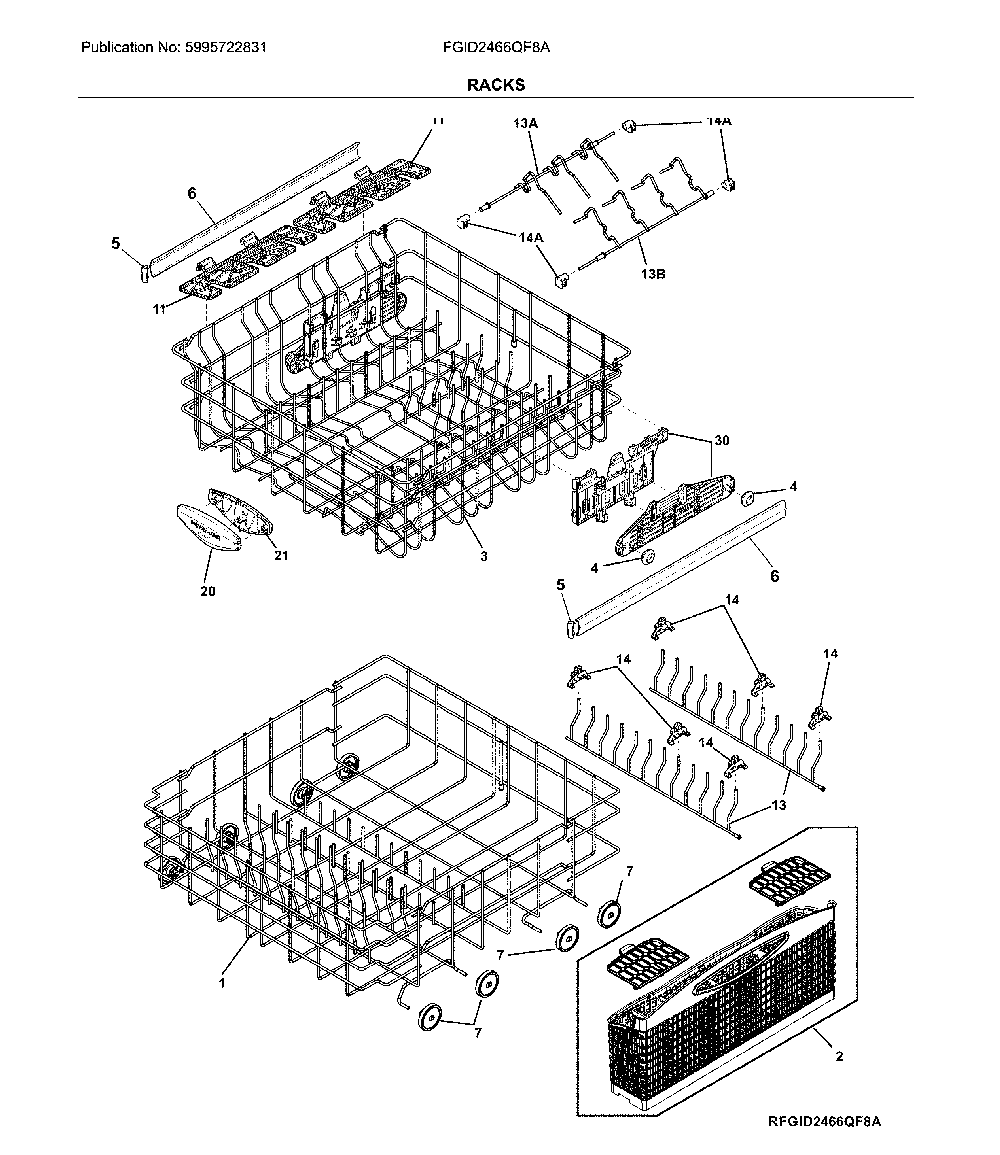 Racks Diagram and Parts List for FGID2466QF8A  Frigidaire Dishwasher