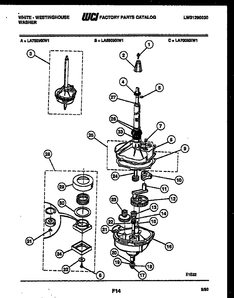 TRANSMISSION PARTS Diagram and Parts List for LA700MXW1  Frigidaire Washer