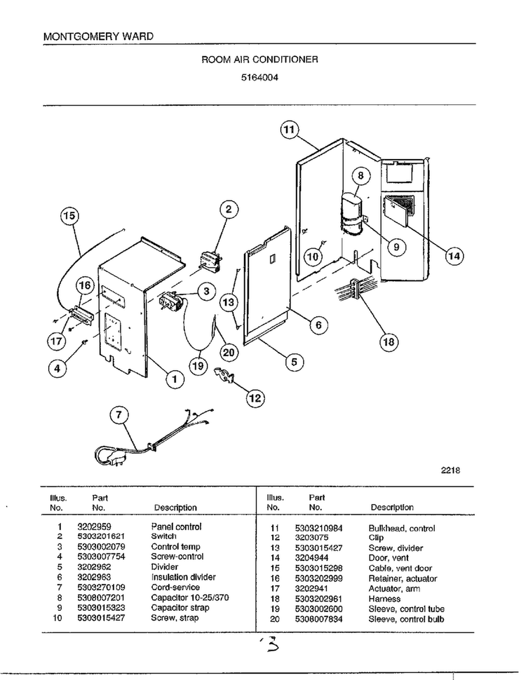 Room Air Conditioner Page 3 Diagram and Parts List for 5164004  Frigidaire Air Conditioner
