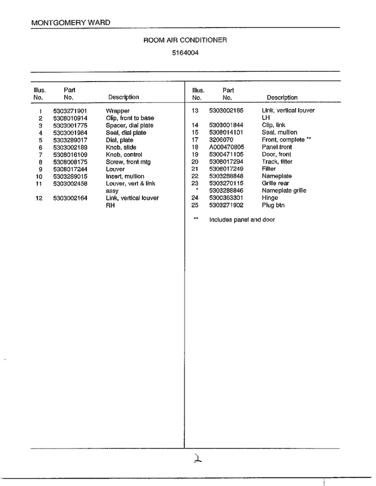 Room Air Conditioner Page 2 Diagram and Parts List for 5164004  Frigidaire Air Conditioner