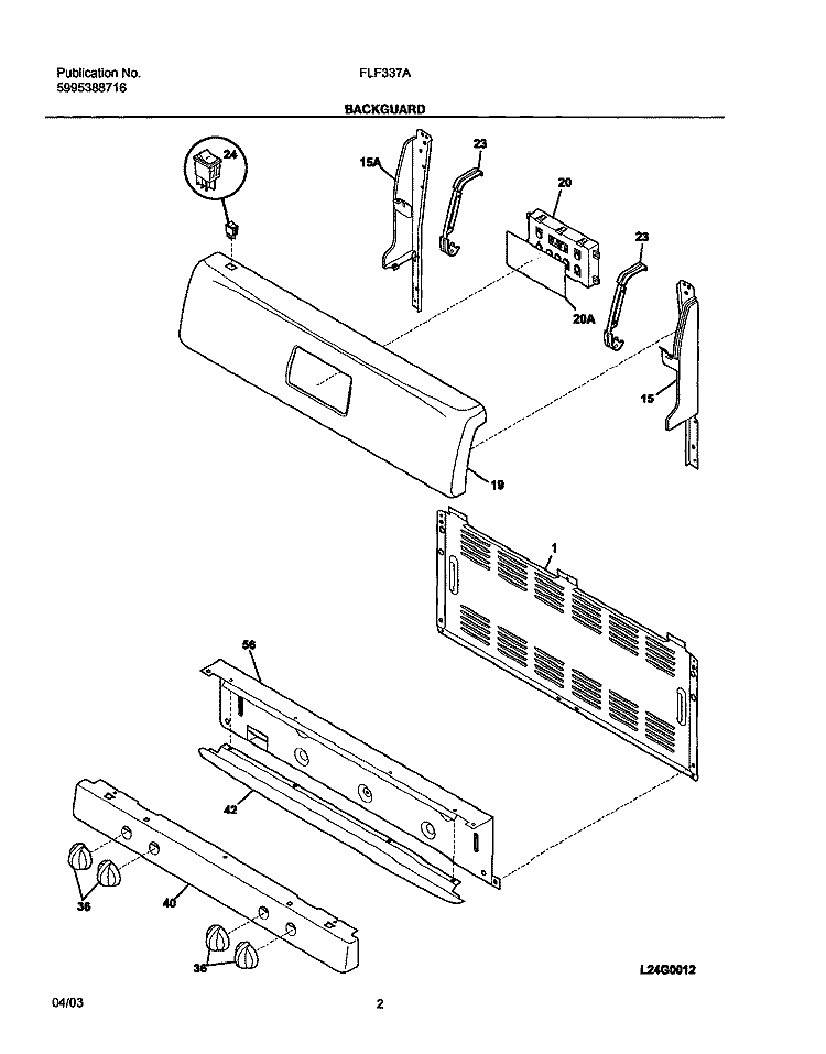BACKGUARD Diagram and Parts List for FLF337AUD  Frigidaire Range
