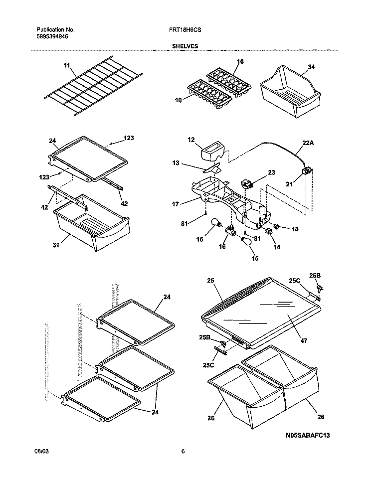 SHELVES Diagram and Parts List for FRT18H6CSK2  Frigidaire Refrigerator