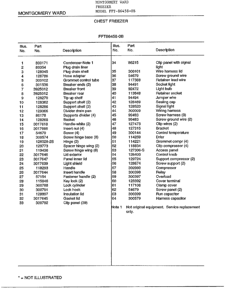 Chest Freezer Page 2 Diagram and Parts List for 86458-OB  Frigidaire Freezer