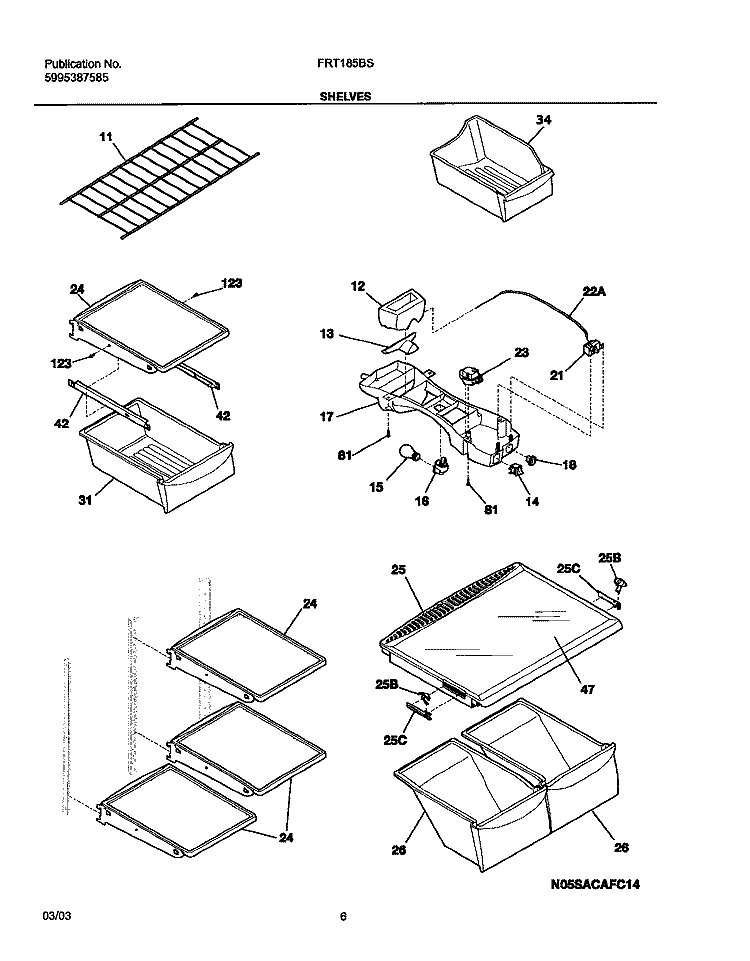 SHELVES Diagram and Parts List for FRT185BSB0  Frigidaire Refrigerator