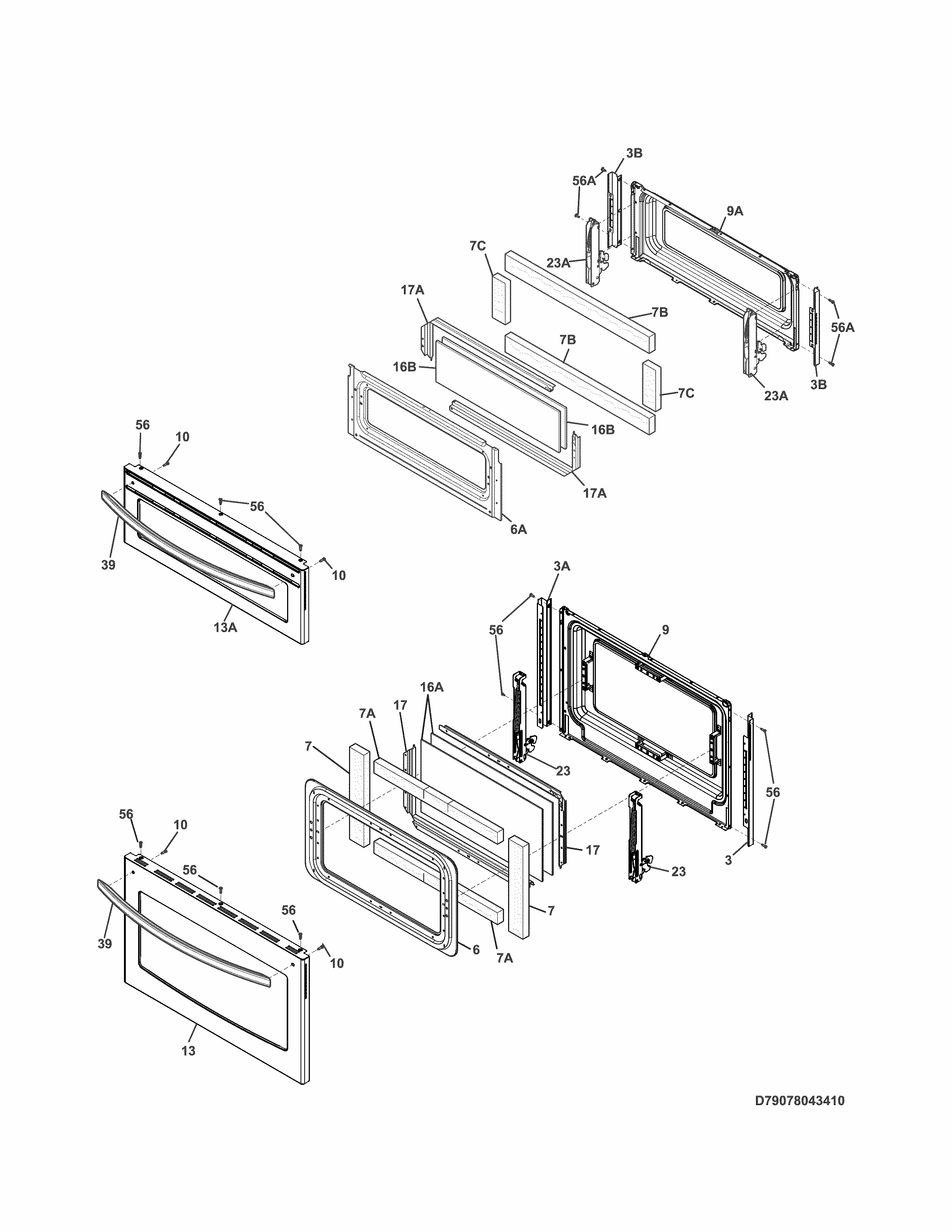 Doors Diagram and Parts List for 79078143411  Kenmore Range