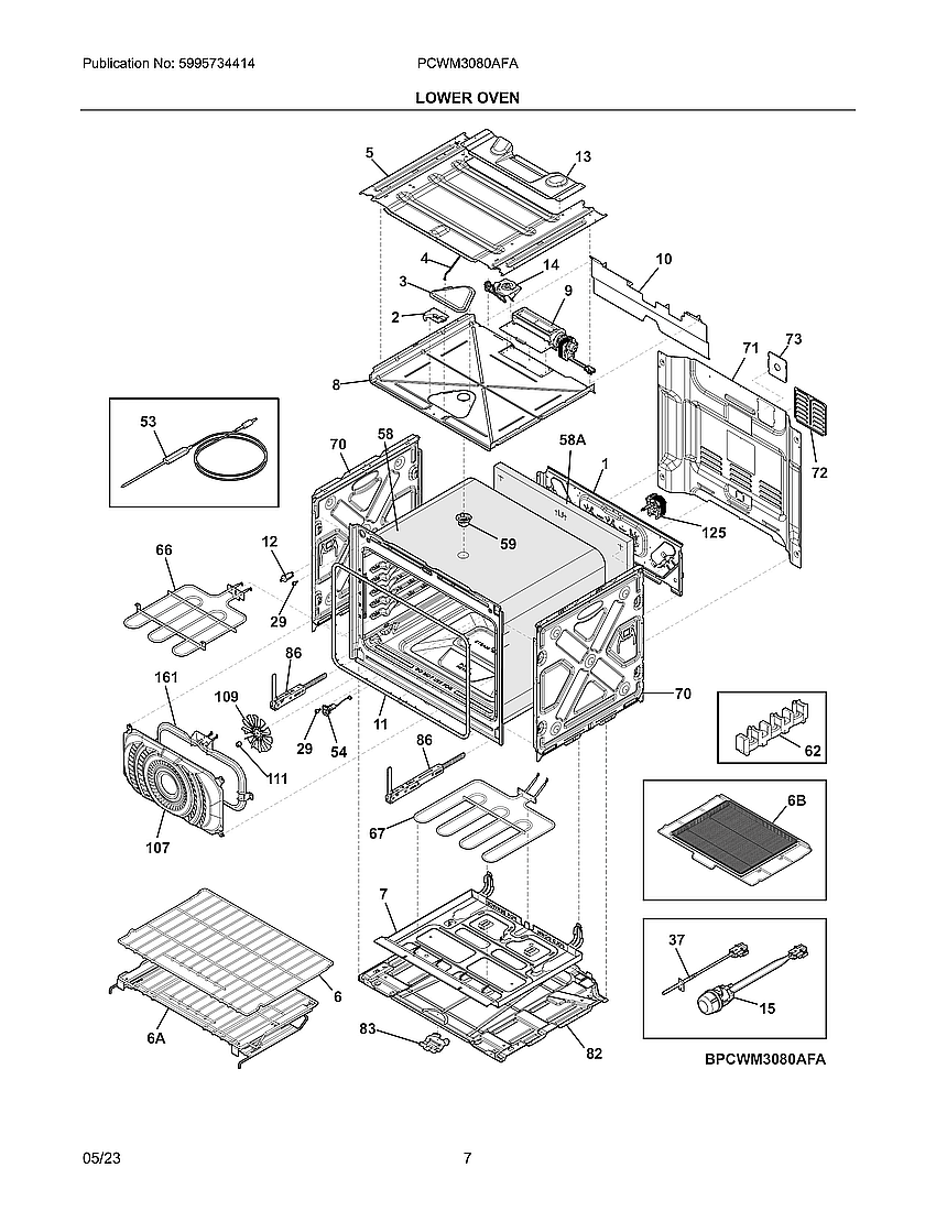 Lower Oven Diagram and Parts List for PCWM3080AFA  Electrolux Microwave Oven Combo