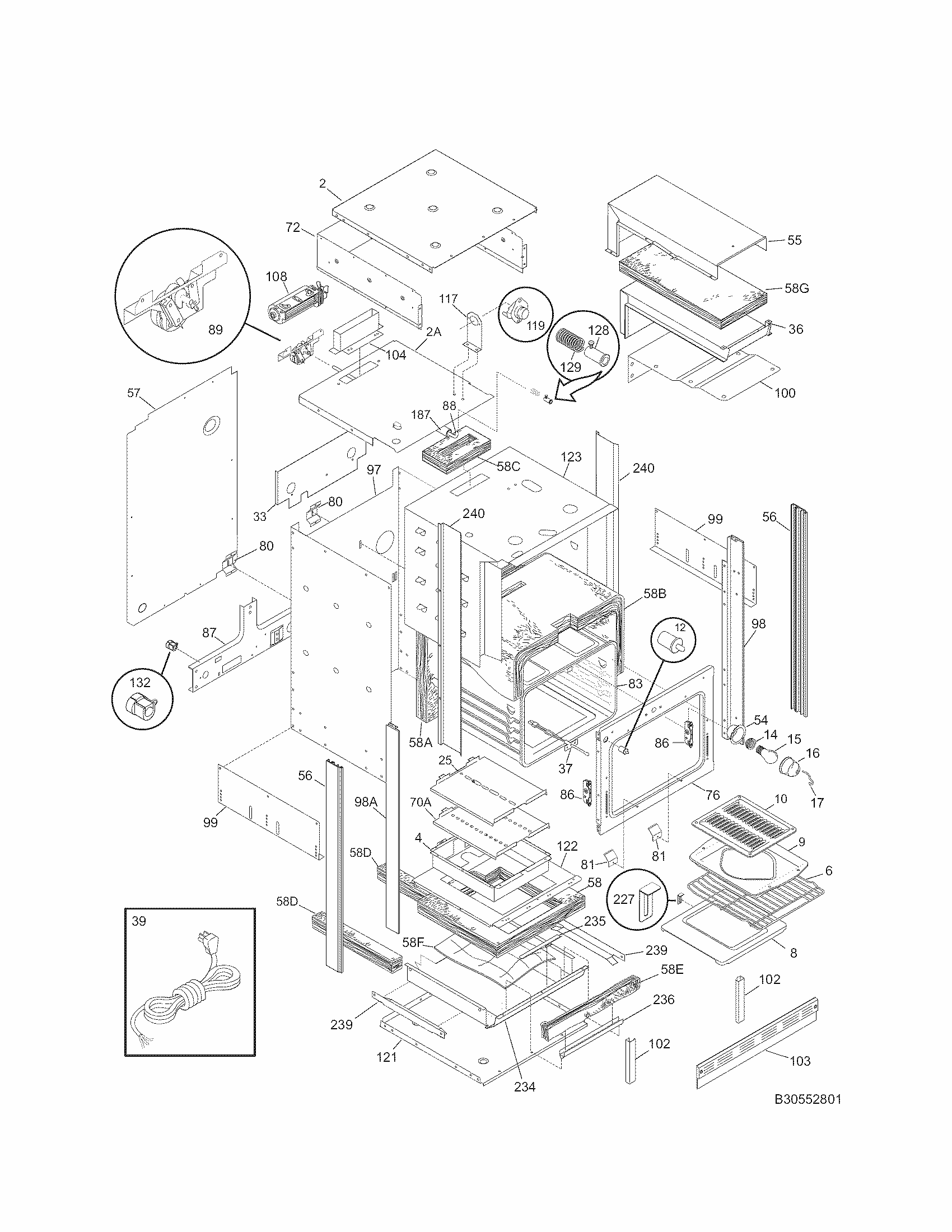 Body Diagram and Parts List for 79030554802  Kenmore Wall Oven