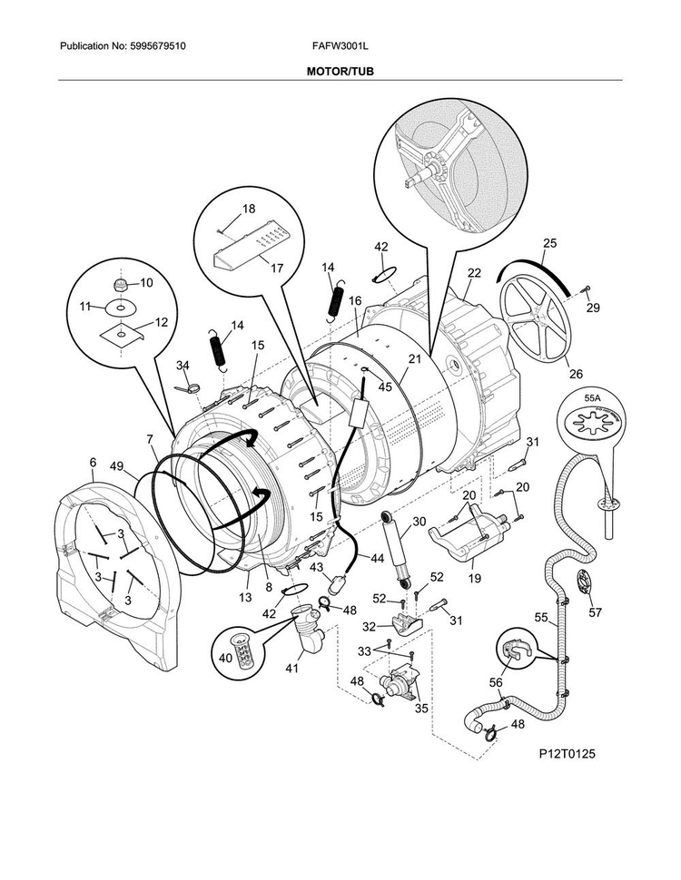 Motor/tub Diagram and Parts List for FAFW3001LW6  Frigidaire Washer