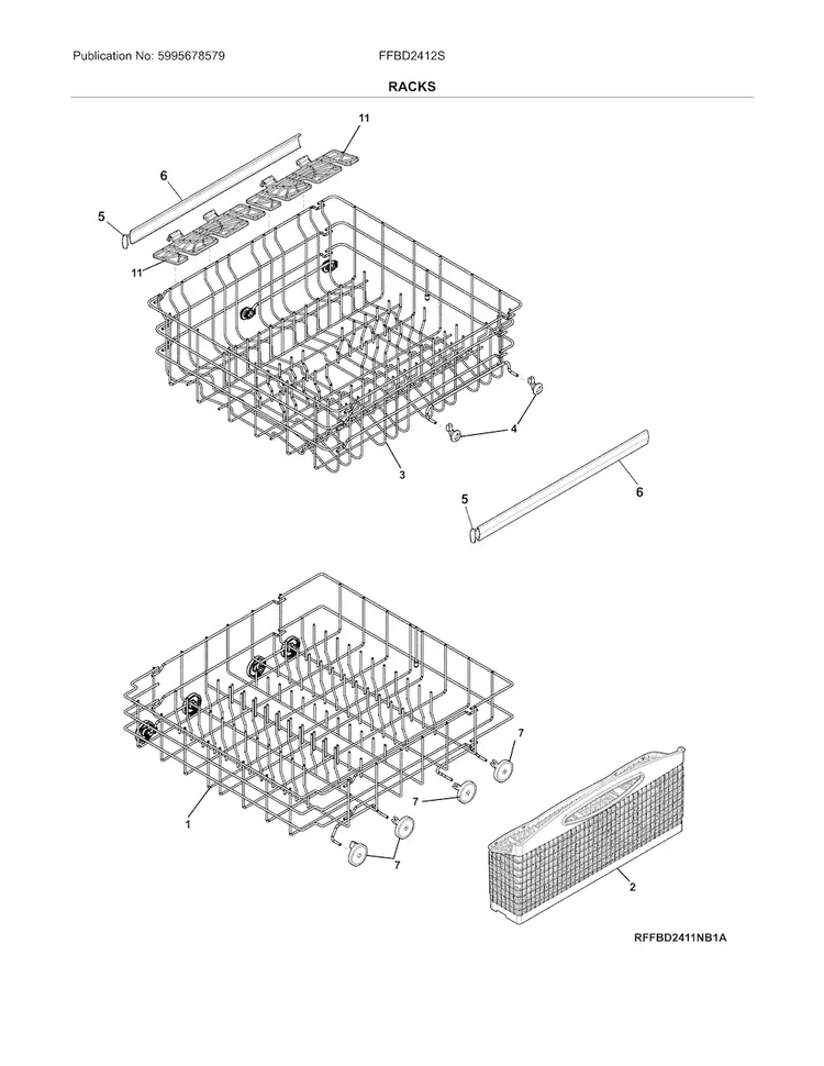 Racks Diagram and Parts List for FFBD2412SB0A  Frigidaire Dishwasher