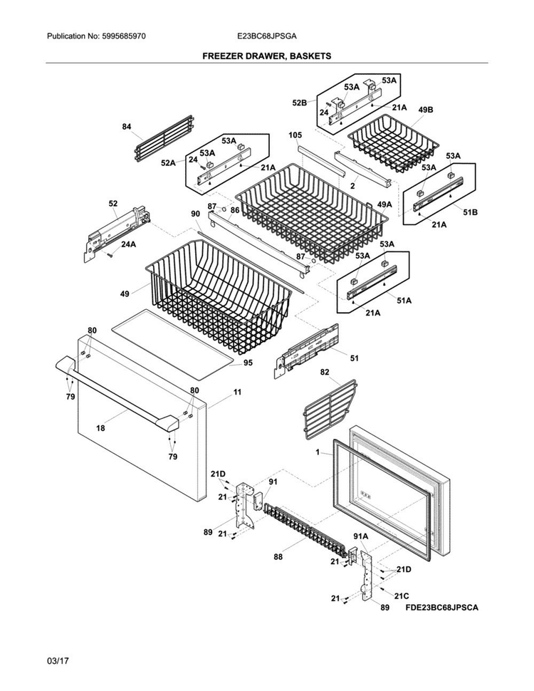 Freezer Door Diagram and Parts List for E23BC68JPSGA  Electrolux Refrigerator