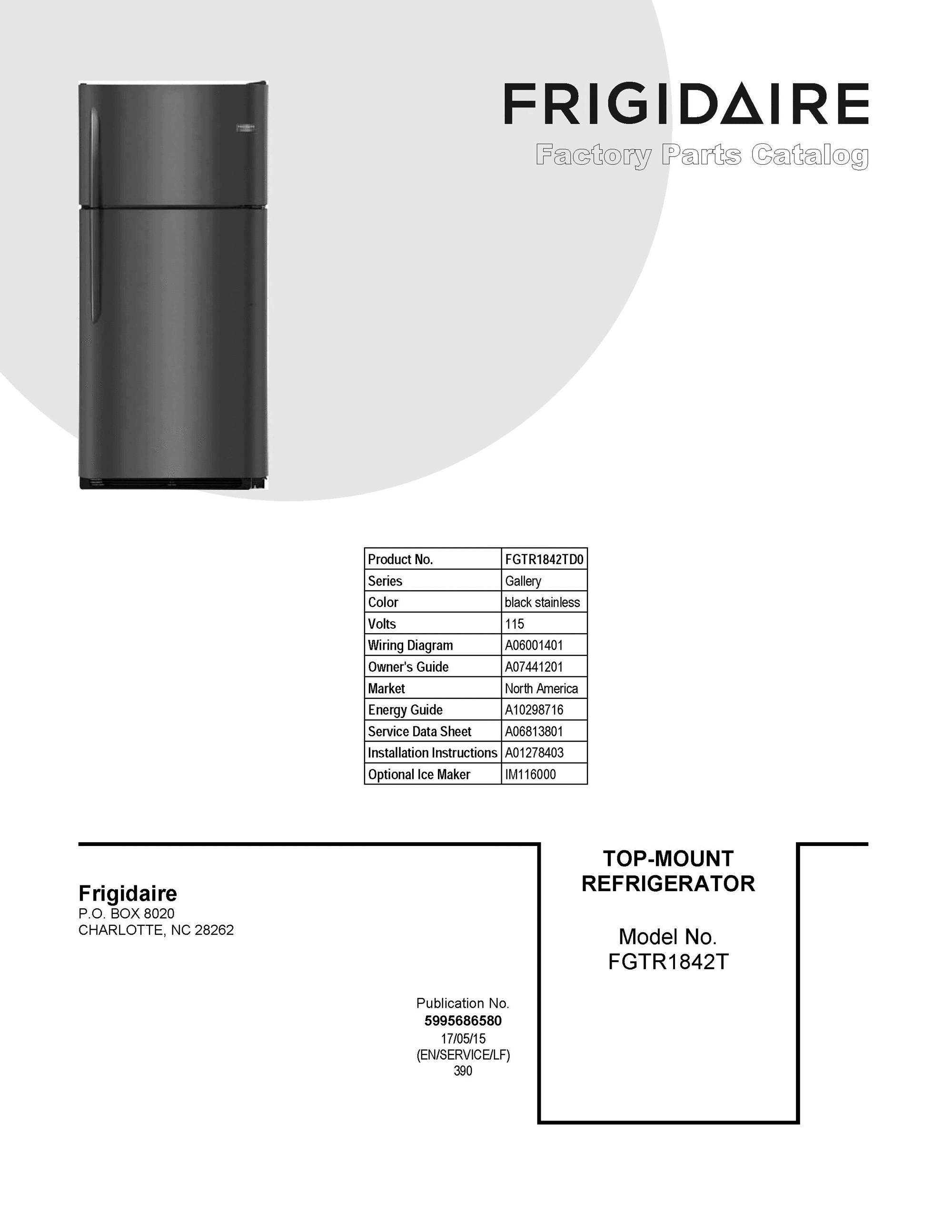 01 - COVER SHEET Diagram and Parts List for FGTR1842TD0  Frigidaire Refrigerator