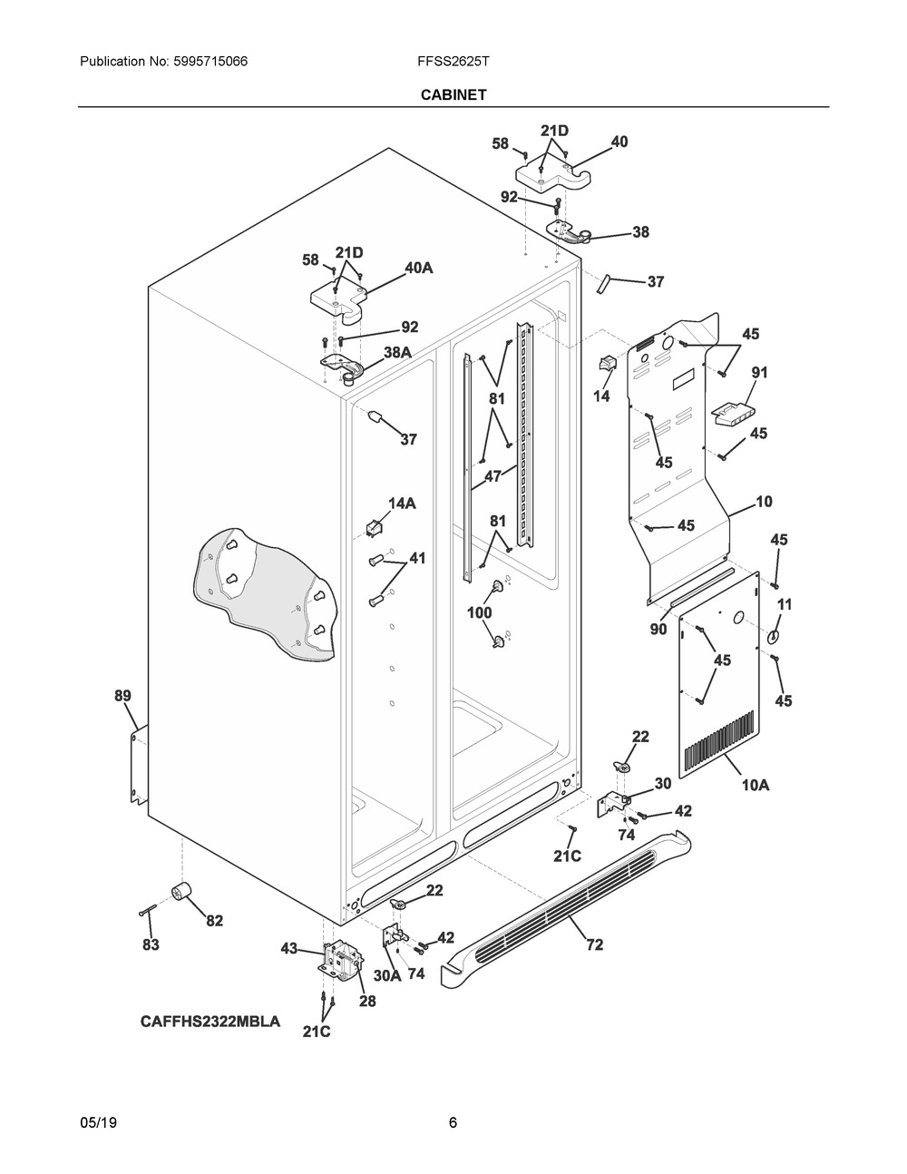 Cabinet Diagram and Parts List for FFSS2625TP1  Frigidaire Refrigerator