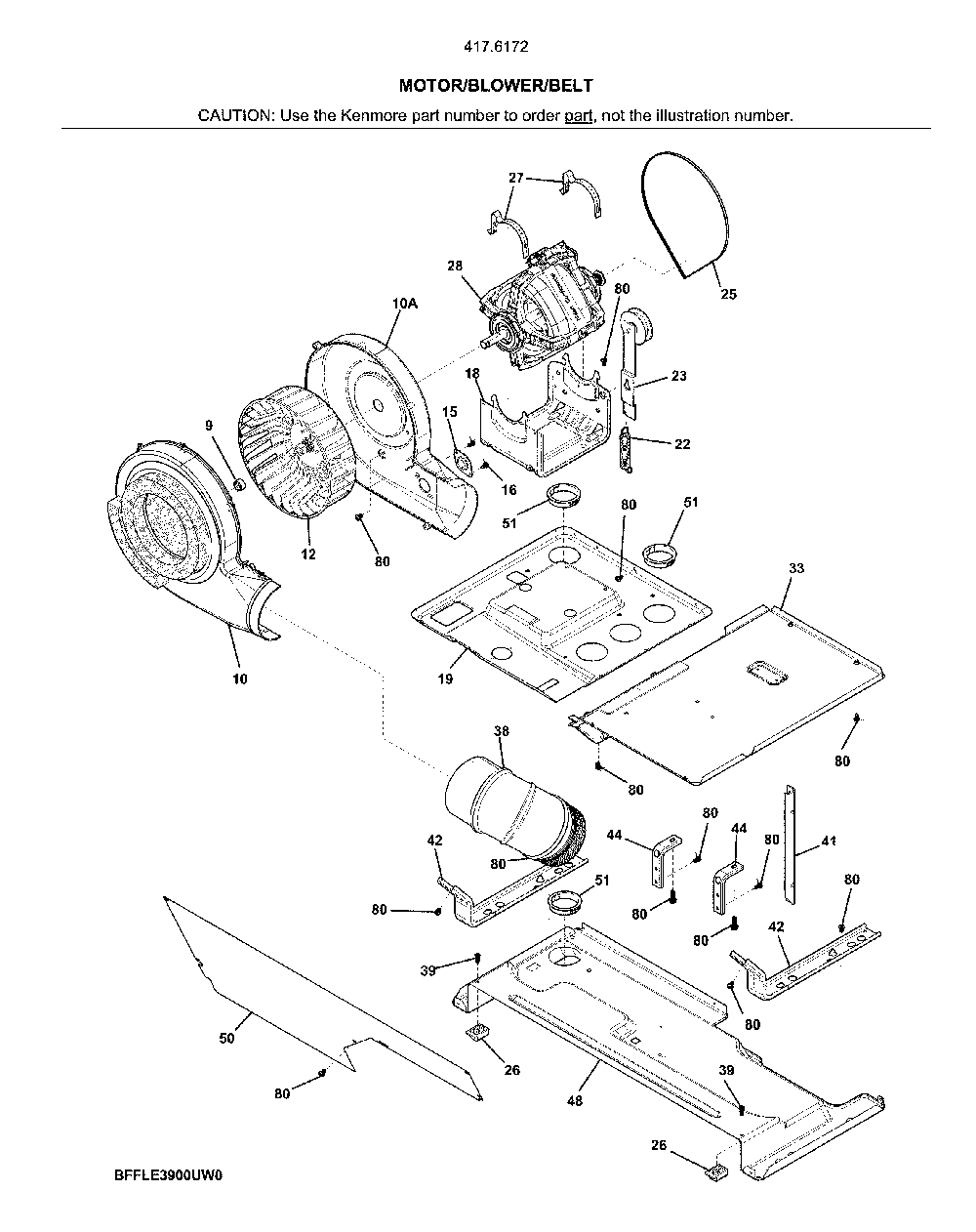 Motor/blower/belt Diagram and Parts List for 41761723511  Kenmore Washer Dryer Combo
