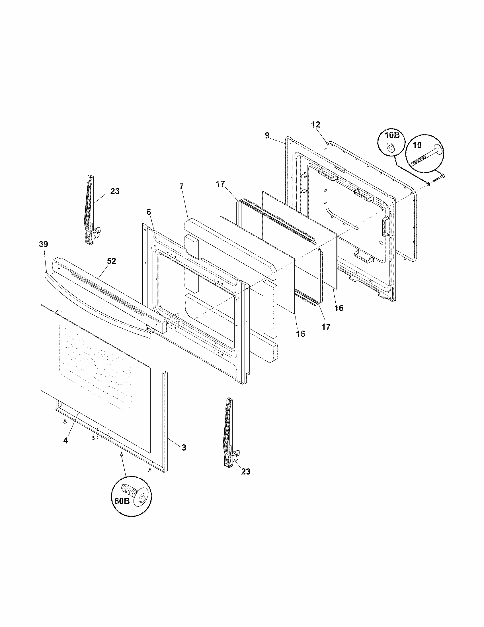 Door Diagram and Parts List for 79091322211  Kenmore Range