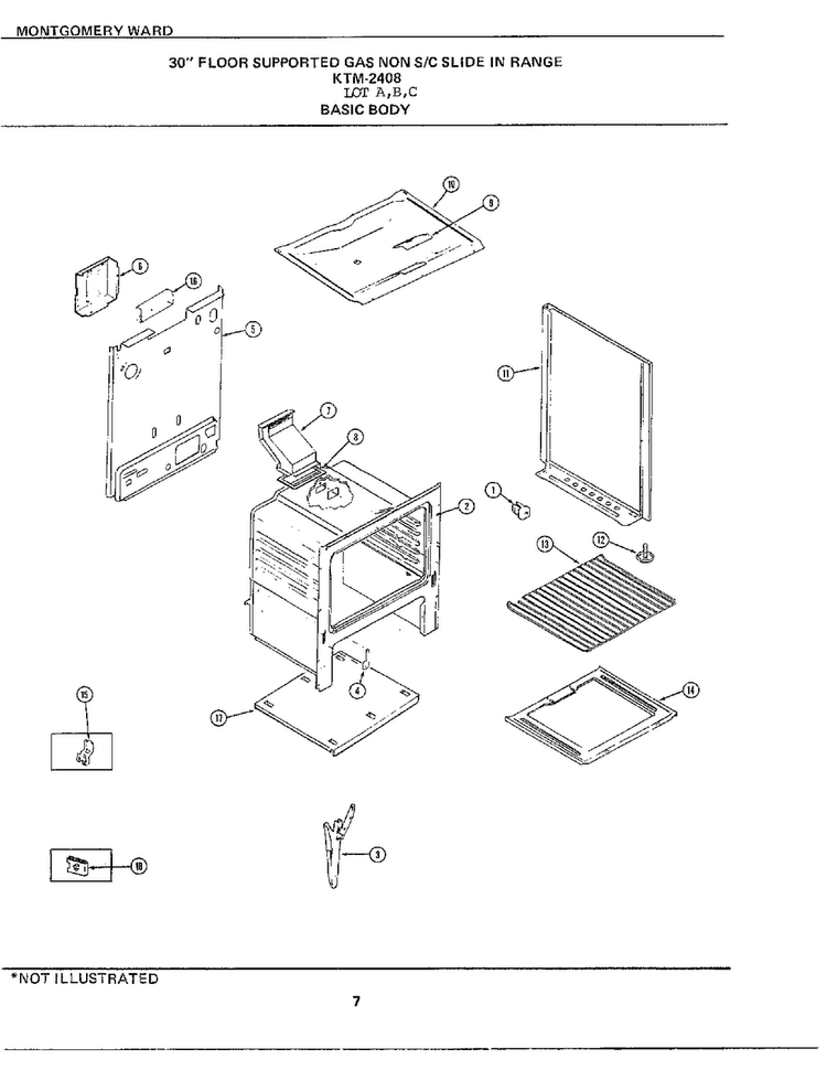 30` Floor Broiler Pan Diagram and Parts List for 2408A  Frigidaire Range