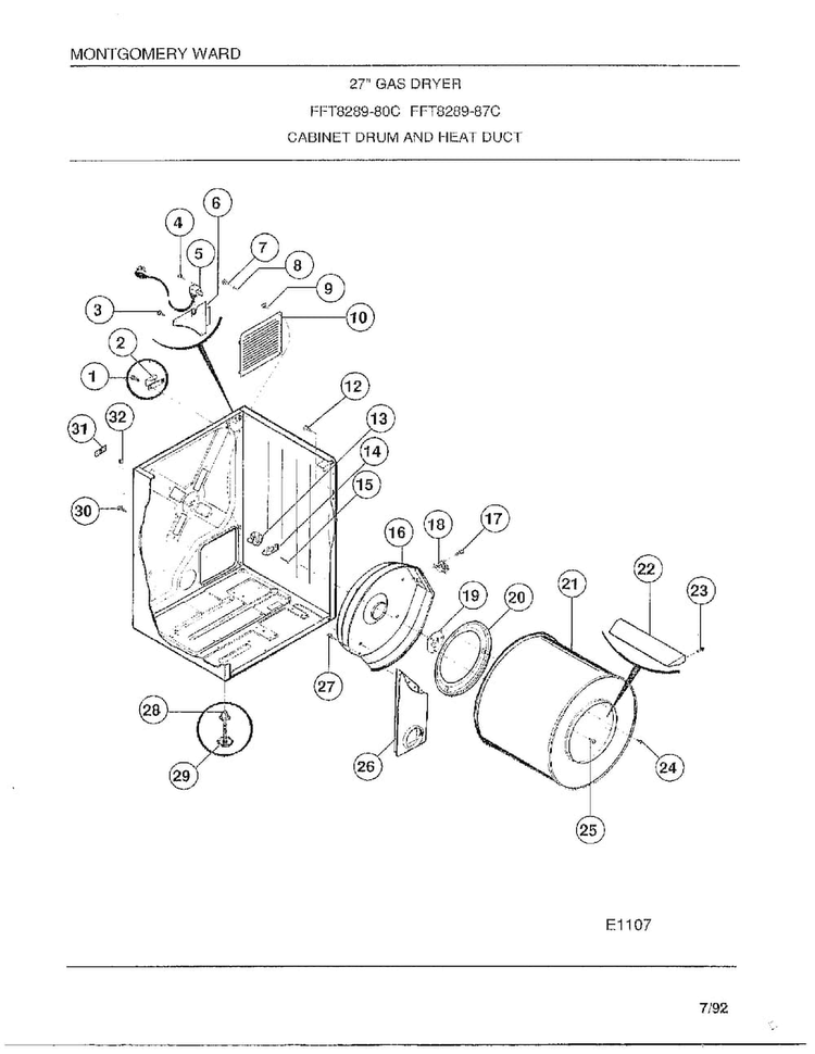 Cabinet Drum And Heat Duct Diagram and Parts List for 8289-80C  Frigidaire Dryer