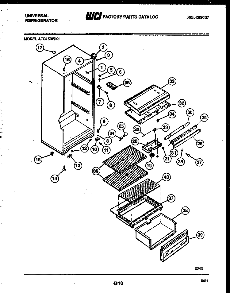 CABINET PARTS Diagram and Parts List for ATC150WKJ1  Uni Refrigerator