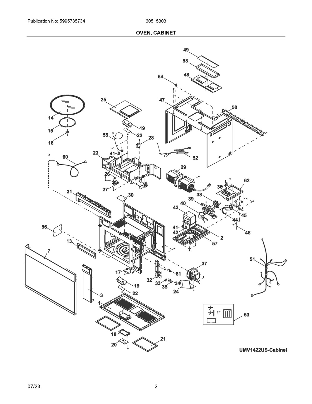 Oven, Cabinet Diagram and Parts List for 60515303  Frigidaire Microwave