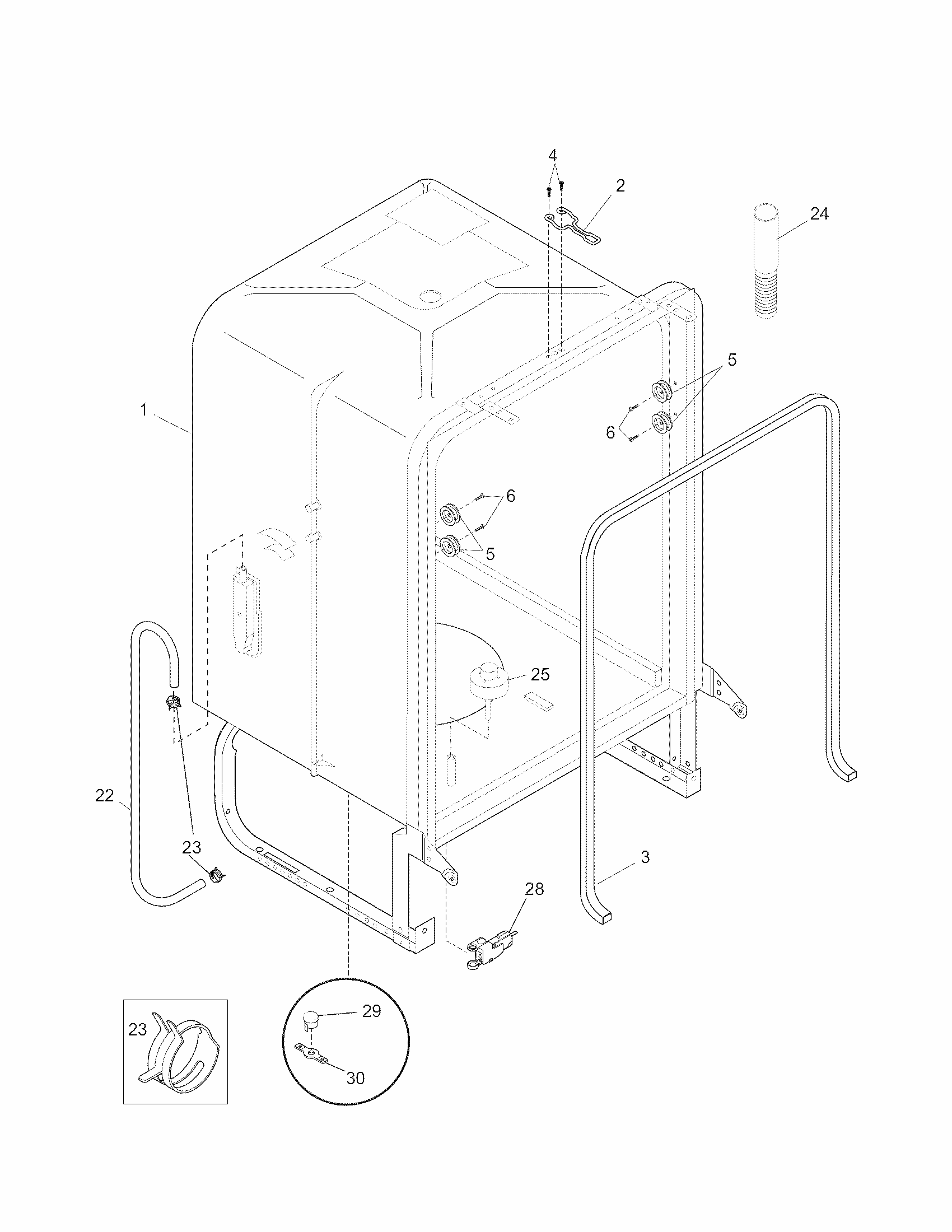 Tub Diagram and Parts List for 58715378100B  Kenmore Dishwasher
