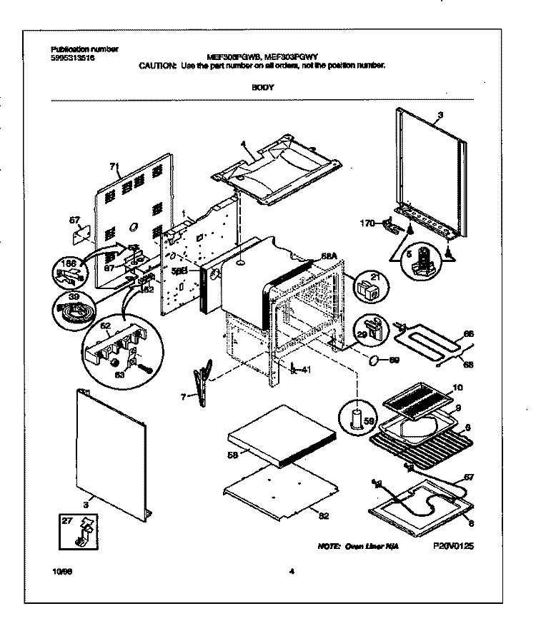 BODY Diagram and Parts List for MEF303PGWB  Frigidaire Range
