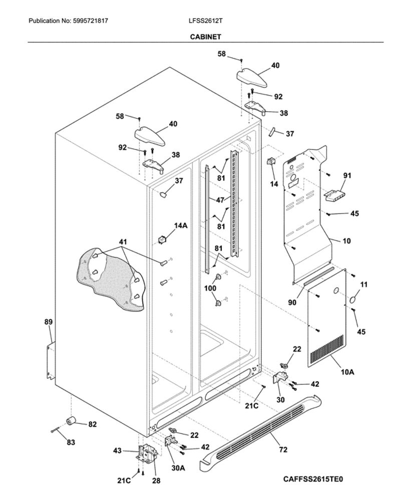 Cabinet Diagram and Parts List for LFSS2612TE4  Frigidaire Refrigerator