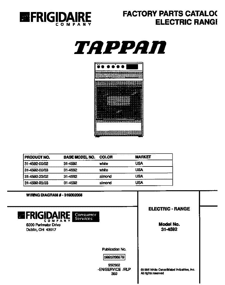 COVER Diagram and Parts List for 31-4592-00-03  Tappan Range