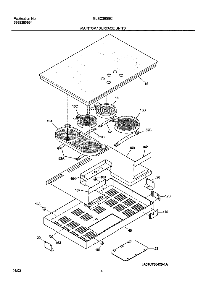 MAIN TOP Diagram and Parts List for GLEC36S8CBA  Frigidaire Cooktop