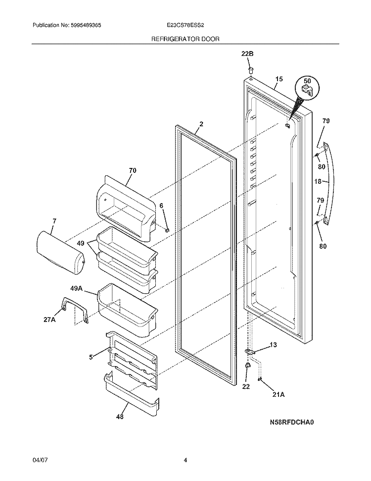 REFRIGERATOR DOOR Diagram and Parts List for E23CS78ESS2  Electrolux Refrigerator