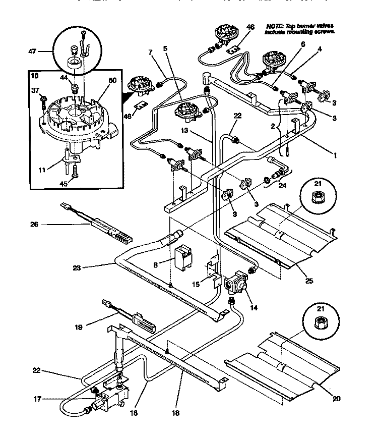 BURNER Diagram and Parts List for 30-3852-00-05  Tappan Range