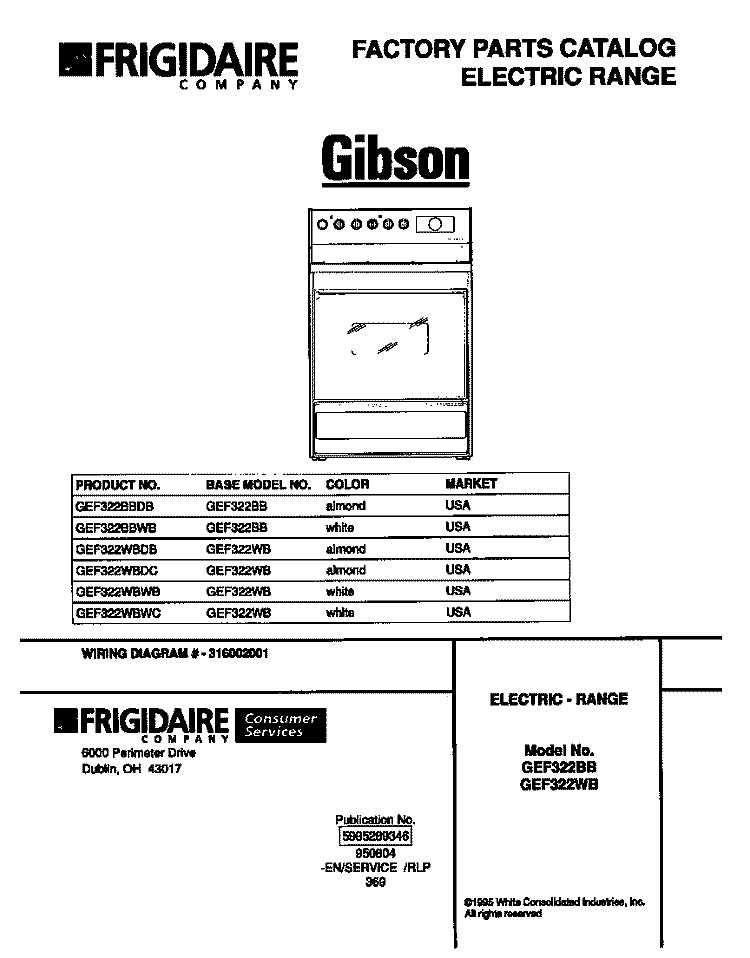 COVER Diagram and Parts List for GEF322BBDB  Gibson Range