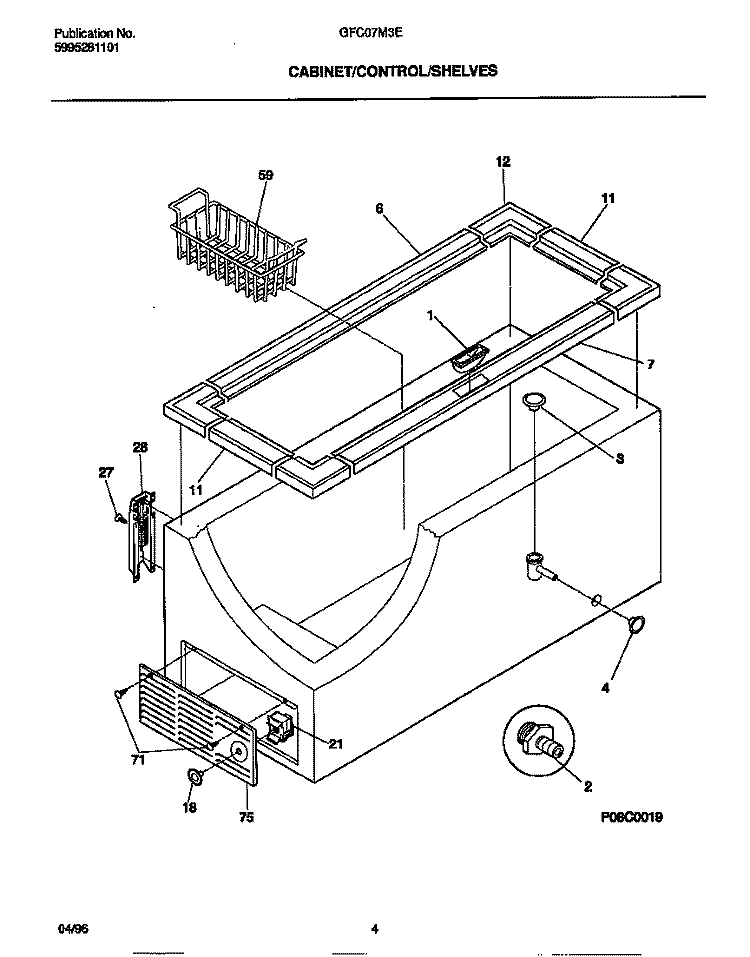 CABINET / CONTROL / SHELVES Diagram and Parts List for GFC07M3EW0  Gibson Freezer
