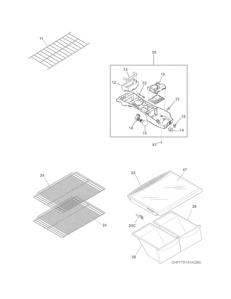 Shelves Diagram and Parts List for FFTR1814QW0  Frigidaire Refrigerator