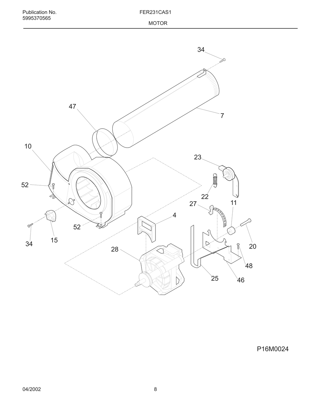 Motor Diagram and Parts List for FER231CAS1  Frigidaire Dryer