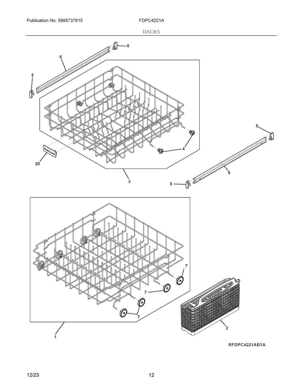 Racks Diagram and Parts List for FDPC4221AB3A  Frigidaire Dishwasher