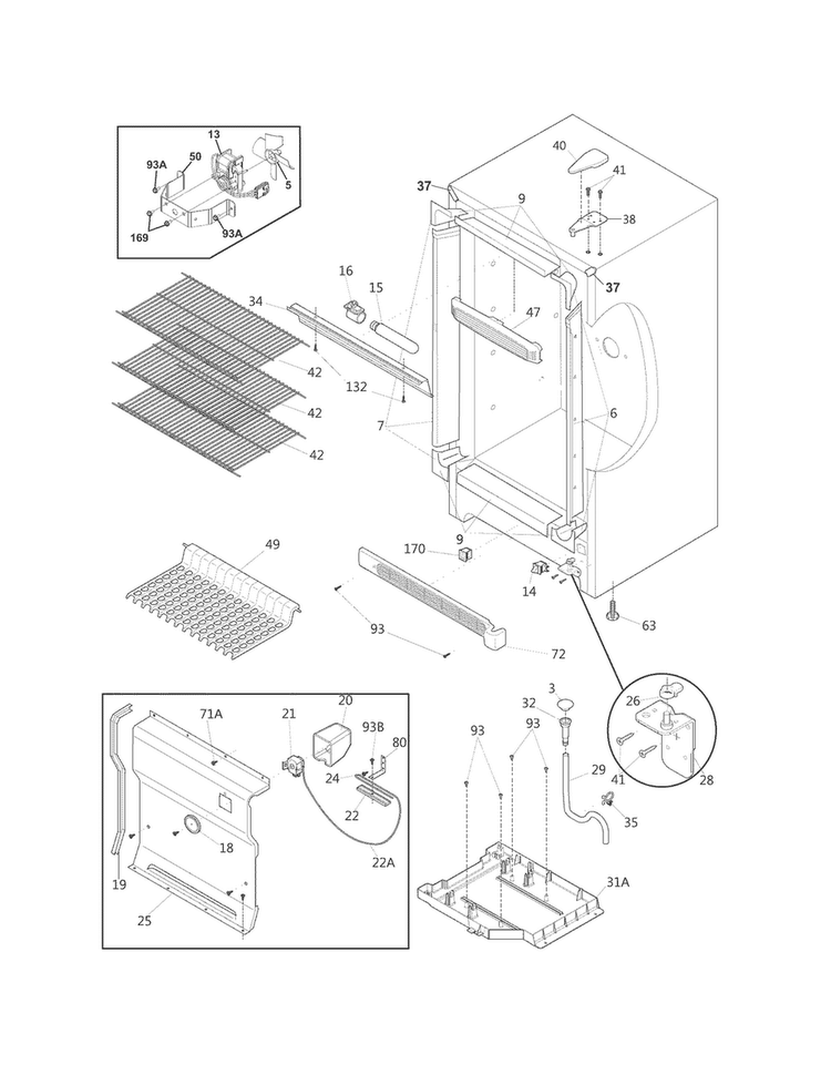 Cabinet Diagram and Parts List for FFUH21F2NWA  Frigidaire Freezer