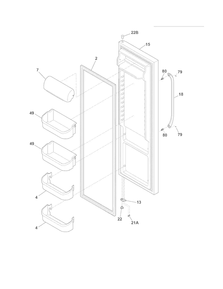 Refrigerator Door Diagram and Parts List for FFHS2612LS4  Frigidaire Refrigerator