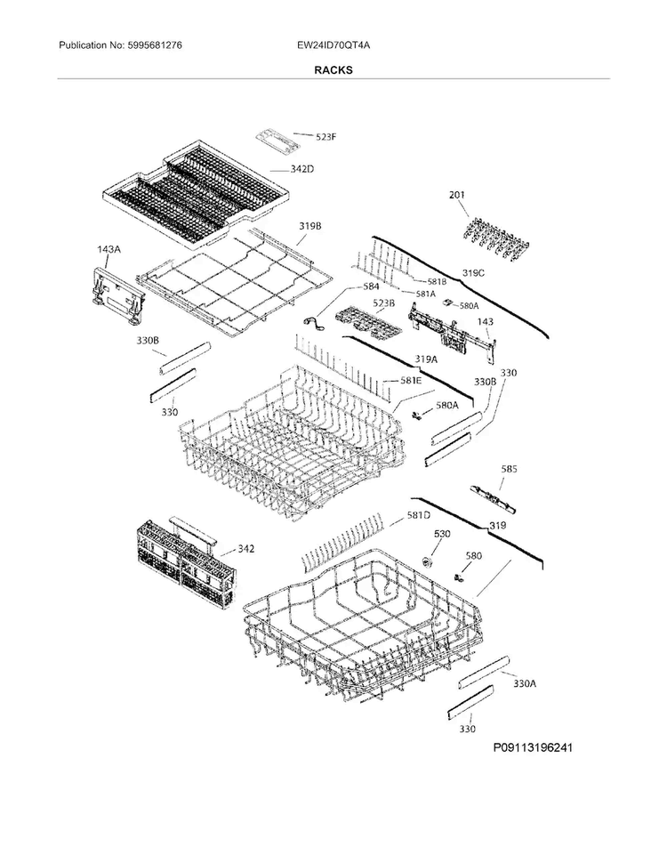 Racks Diagram and Parts List for EW24ID70QT4A  Electrolux Dishwasher