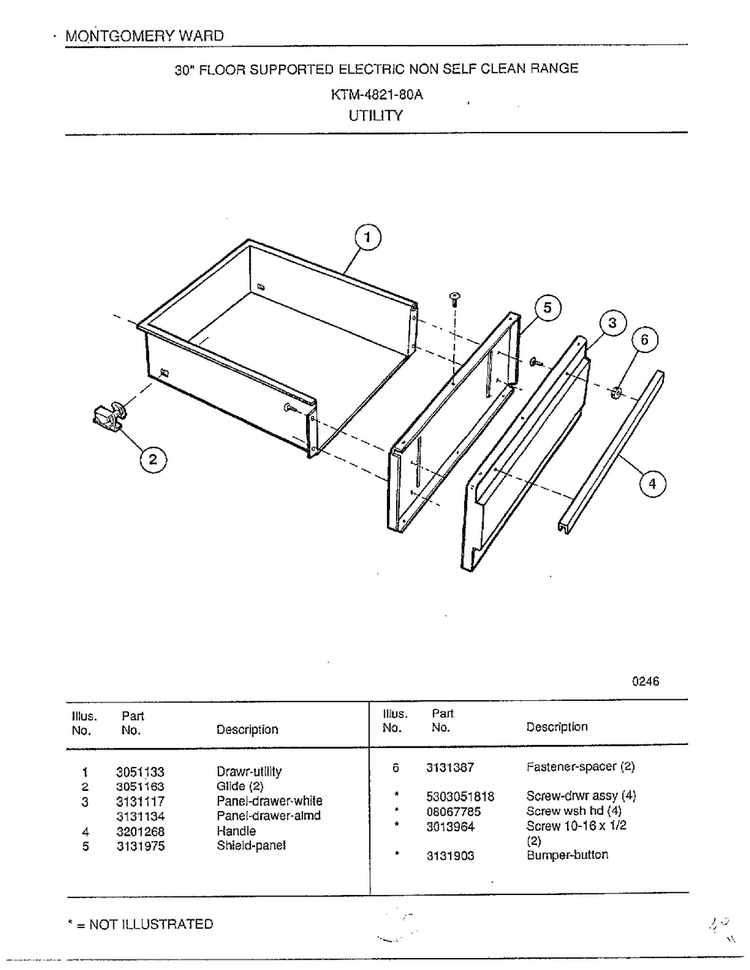 Utility Diagram and Parts List for 4821-80A  Frigidaire Range