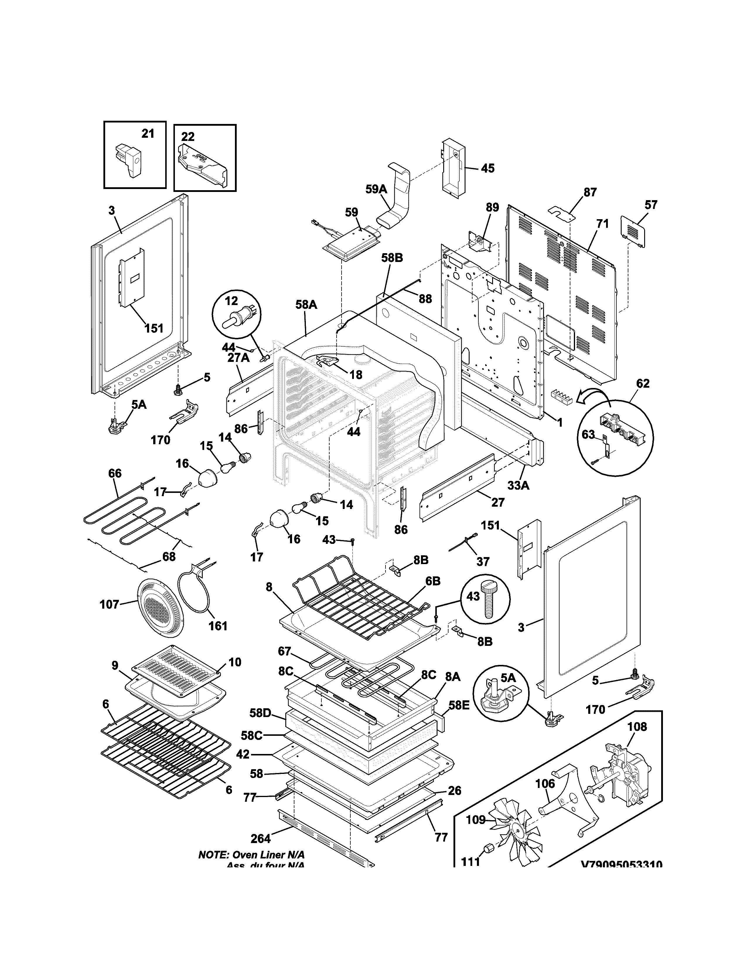 Body Diagram and Parts List for 79095052311  Kenmore Range