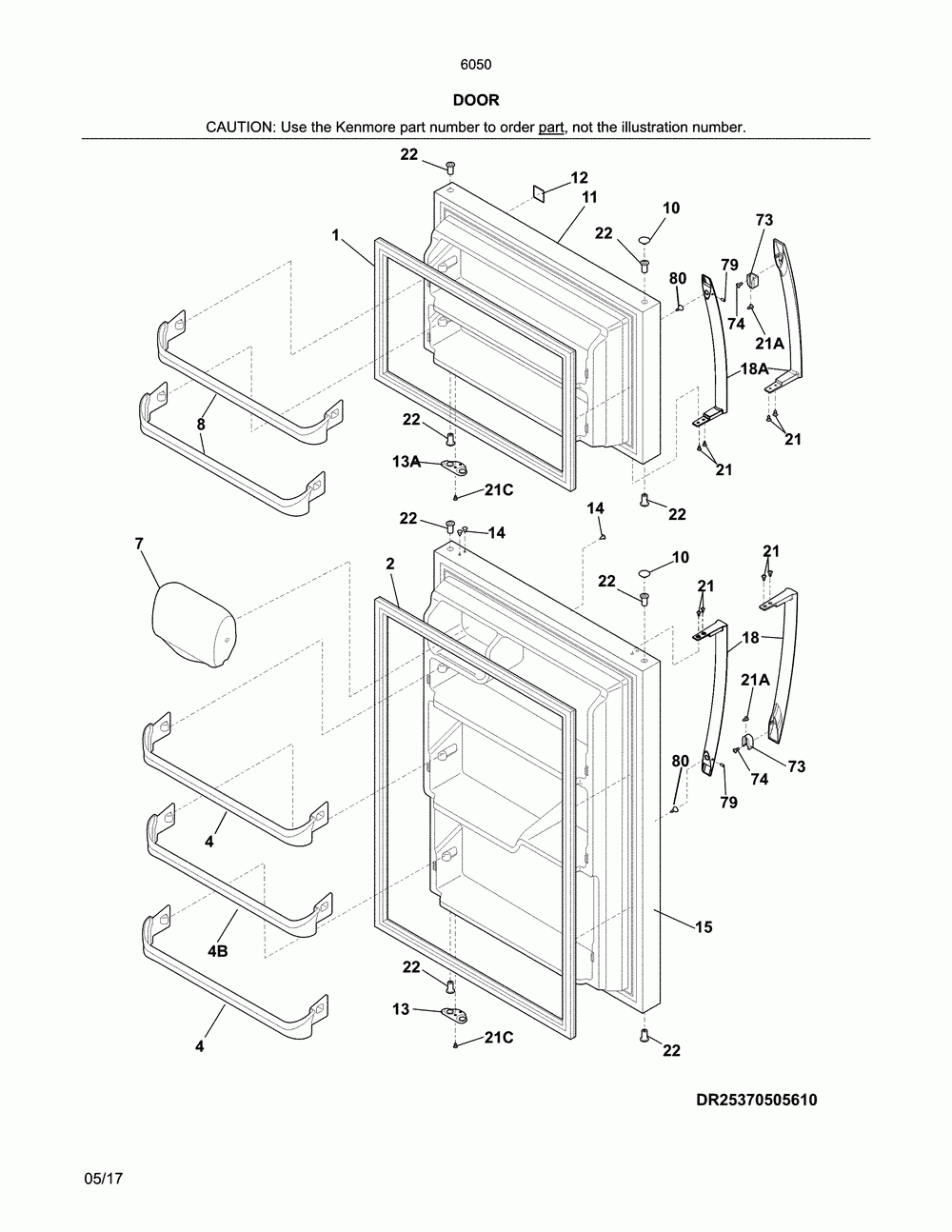 Door Diagram and Parts List for 25360504614  Kenmore Refrigerator