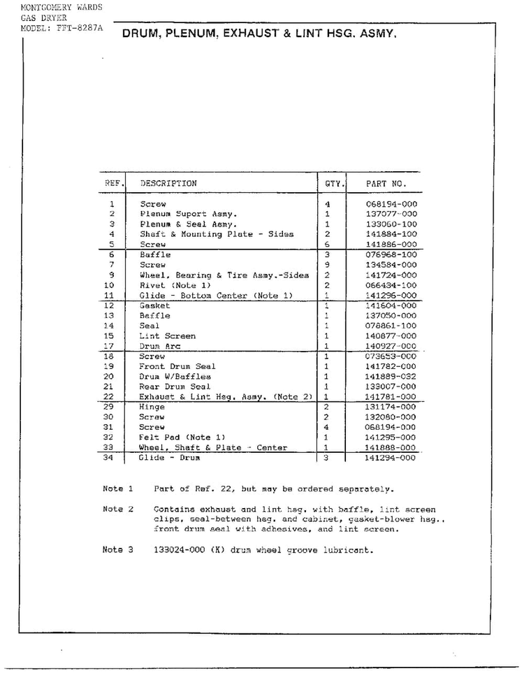 Drum/plenum/exhaust/lint Page 2 Diagram and Parts List for 8287A  Frigidaire Dryer