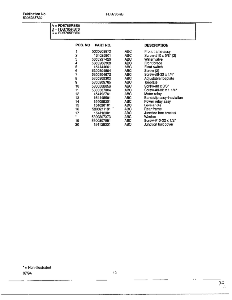 Dishwasher Page 11 Diagram and Parts List for FDB765RB  Frigidaire Dishwasher
