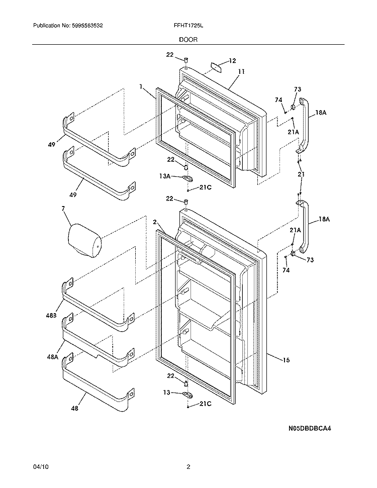 DOOR Diagram and Parts List for FFHT1725LK3  Frigidaire Refrigerator