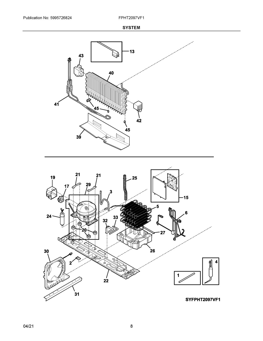 System Diagram and Parts List for FPHT2097VF1  Frigidaire Refrigerator