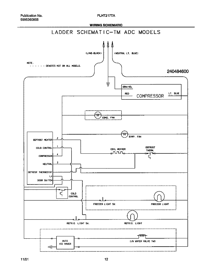 WIRING SCHEMATIC Diagram and Parts List for PLHT217TAB1  Frigidaire Refrigerator