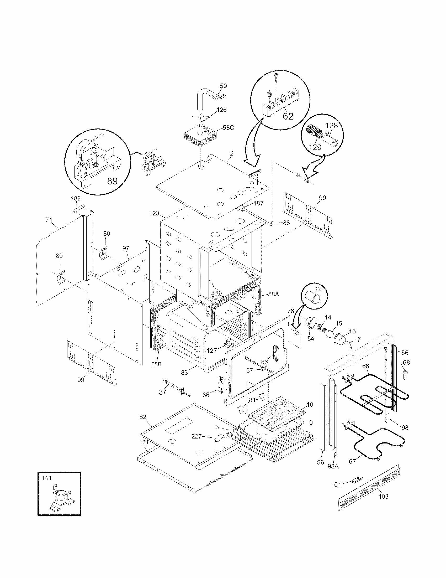 Body Diagram and Parts List for 79040454803  Kenmore Wall Oven