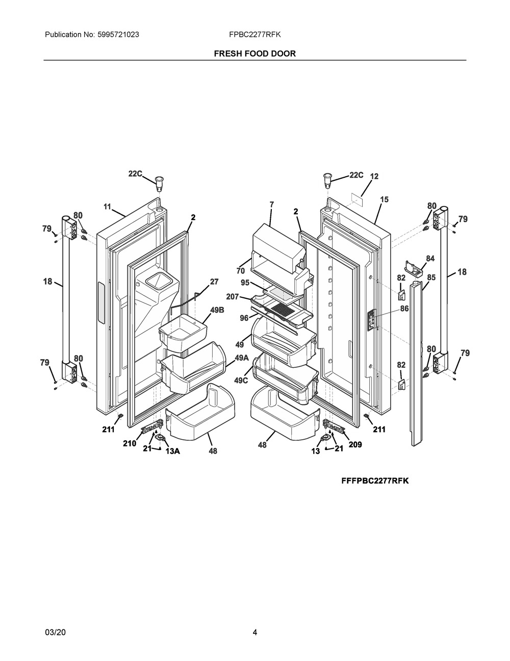 Fresh Food Door Diagram and Parts List for FPBC2277RFK  Frigidaire Refrigerator