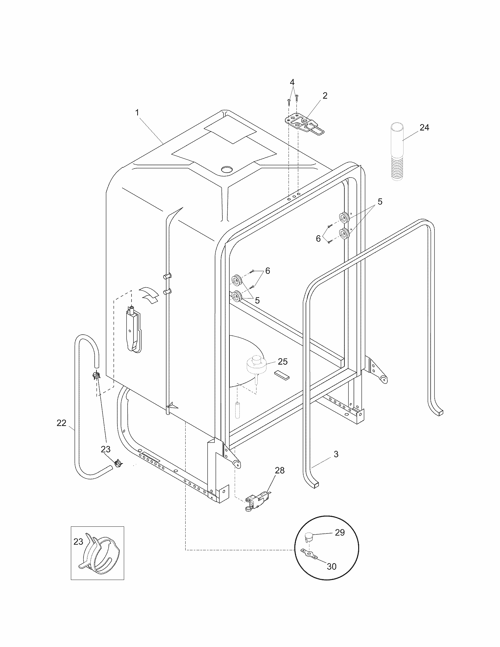 Tub Diagram and Parts List for 58714028200A  Kenmore Dishwasher