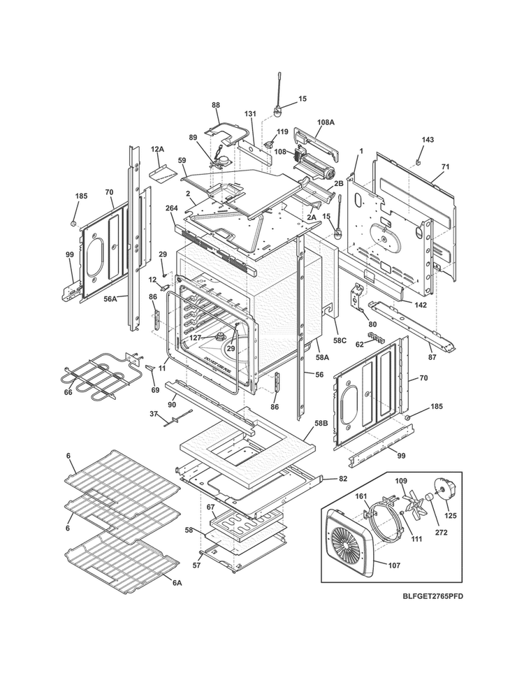 Lower Oven Diagram and Parts List for FGET2765PFD  Frigidaire Wall Oven